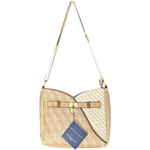 NWT Adrienne Vittadini Serafina Signature Collection Hobo Handbag in Taupe/Cream